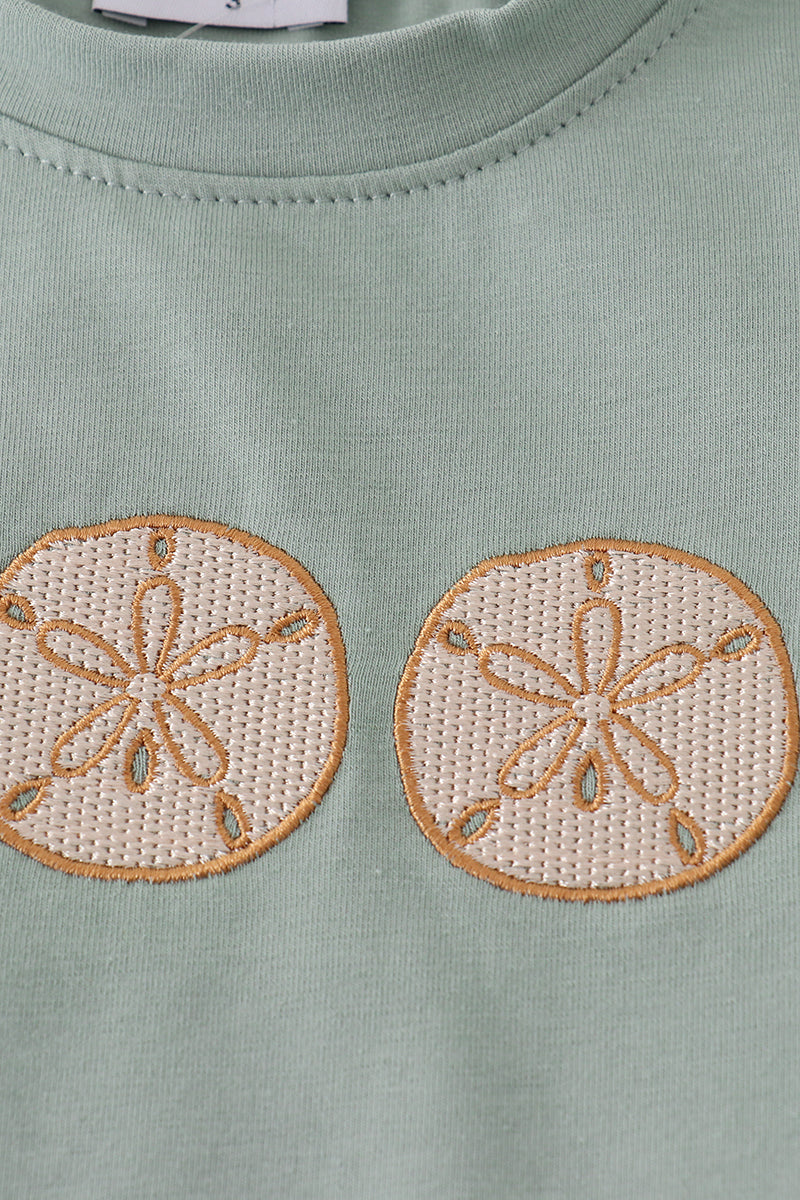 Sage sand dollar embroidery boy set