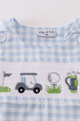 Blue golf embroidery smocked boy jonjon