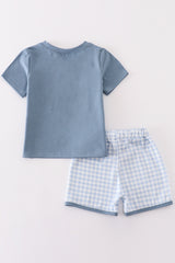 Blue golf embroidery smocked boy set