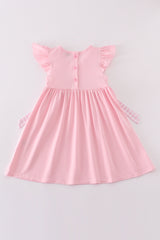 Pink easter cross embroidery smocked girl dress