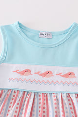 Blue whale embroidery girl dress