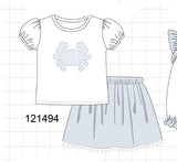 White crab applique girl skorts set