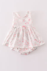 Pink Blush Meadow smocked girl bubble