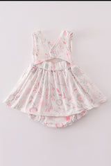 Pink Blush Meadow smocked girl bubble