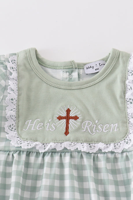 Sage easter he is risen cross embroidery girl bubble