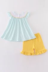 Mint lemon embroidery girl set