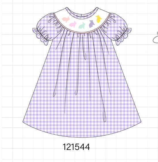 Purple bunny embroidery smocked girl dress