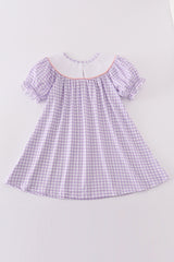 Purple bunny embroidery smocked girl dress