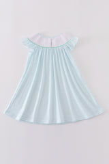 Blue stripe starfish embroidery smocked dress