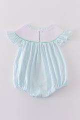 Blue stripe starfish embroidery smocked girl bubble