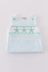 Blue stripe starfish embroidery smokced boy bubble