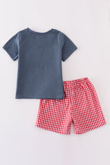 Navy truck french knot boy set