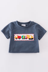 Navy truck french knot boy bubble