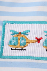 Blue stripe helicopter embroidery smocked boy set