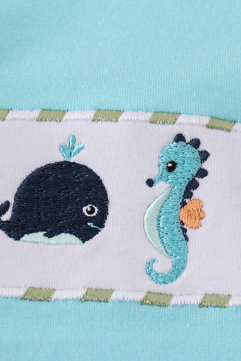 Marine creature embroidery stripe set