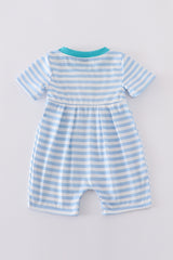 Blue stripe helicopter embroidery smocked boy romper