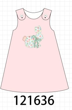 Pink floral bunny applique girl dress