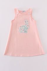 Pink floral bunny applique girl dress