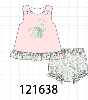 Pink floral bunny applique girl bloomer set