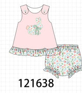 Pink floral bunny applique girl bloomer set