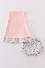 Pink floral bunny applique girl bloomer set