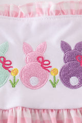 Pink bunny embroidery gingham dress