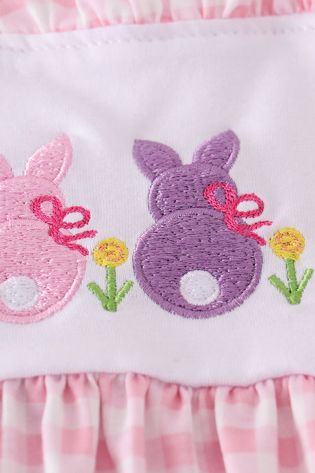 Pink bunny embroidery gingham set