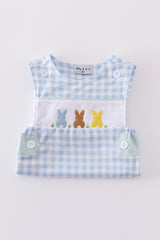 Blue bunny embroidery gingham jonjon