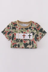 Camouflage cross embroidery top