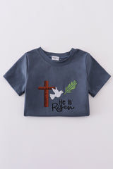 Blue he is risen embroidery boy set