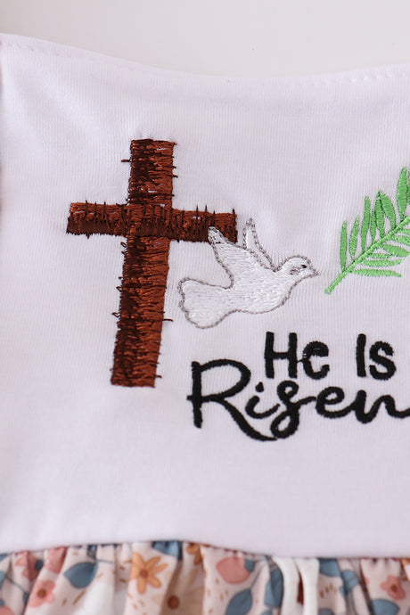 Easter blessings he is risen embroidery girl dress