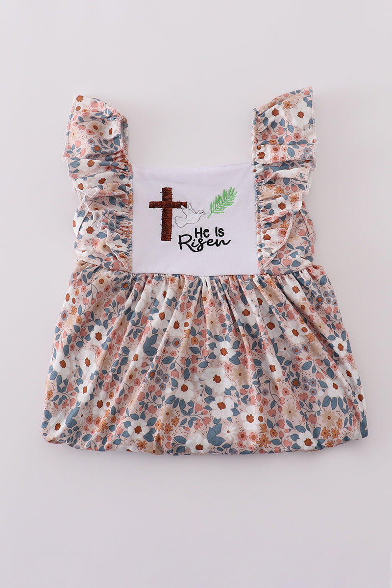 Easter blessings he is risen embroidery girl dress