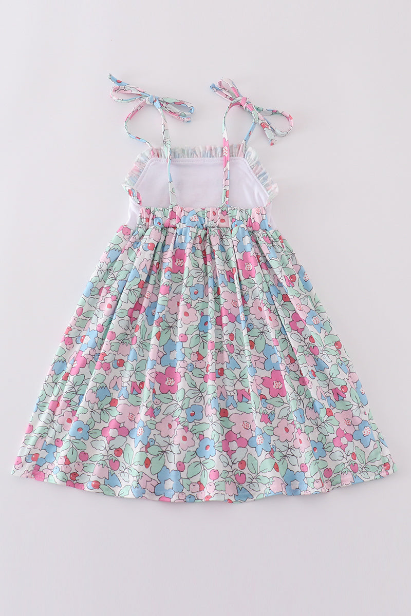 Floral bunny embroidery dress