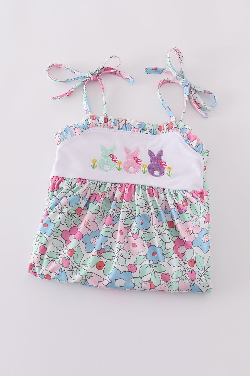 Floral bunny embroidery dress