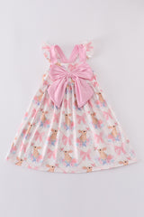 Pink easter bunny bow girl dress