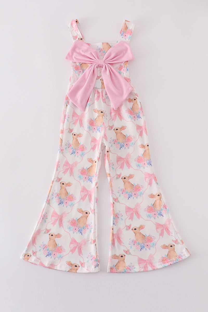 Pink easter bunny bow girl jumpsuit