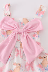 Pink easter bunny bow girl jumpsuit