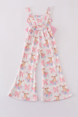 Pink easter bunny bow girl jumpsuit