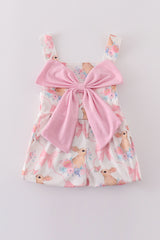 Pink easter bunny bow girl jumpsuit