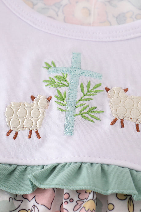 Floral sheep cross embroidery dress