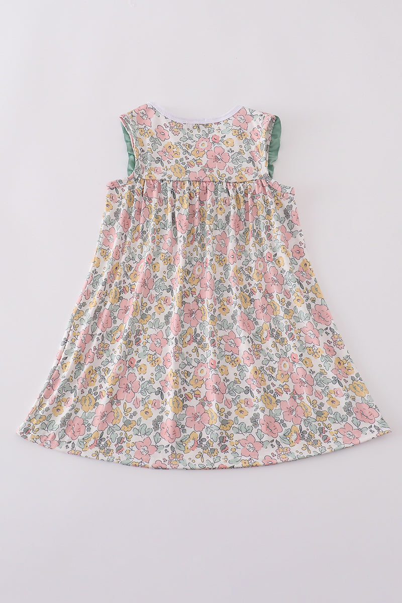 Floral sheep cross embroidery dress