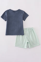 Navy sheep cross embroidery boy set