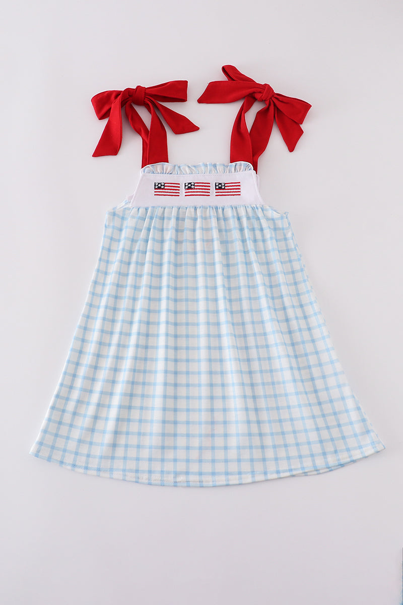 Blue flag embroidery dress