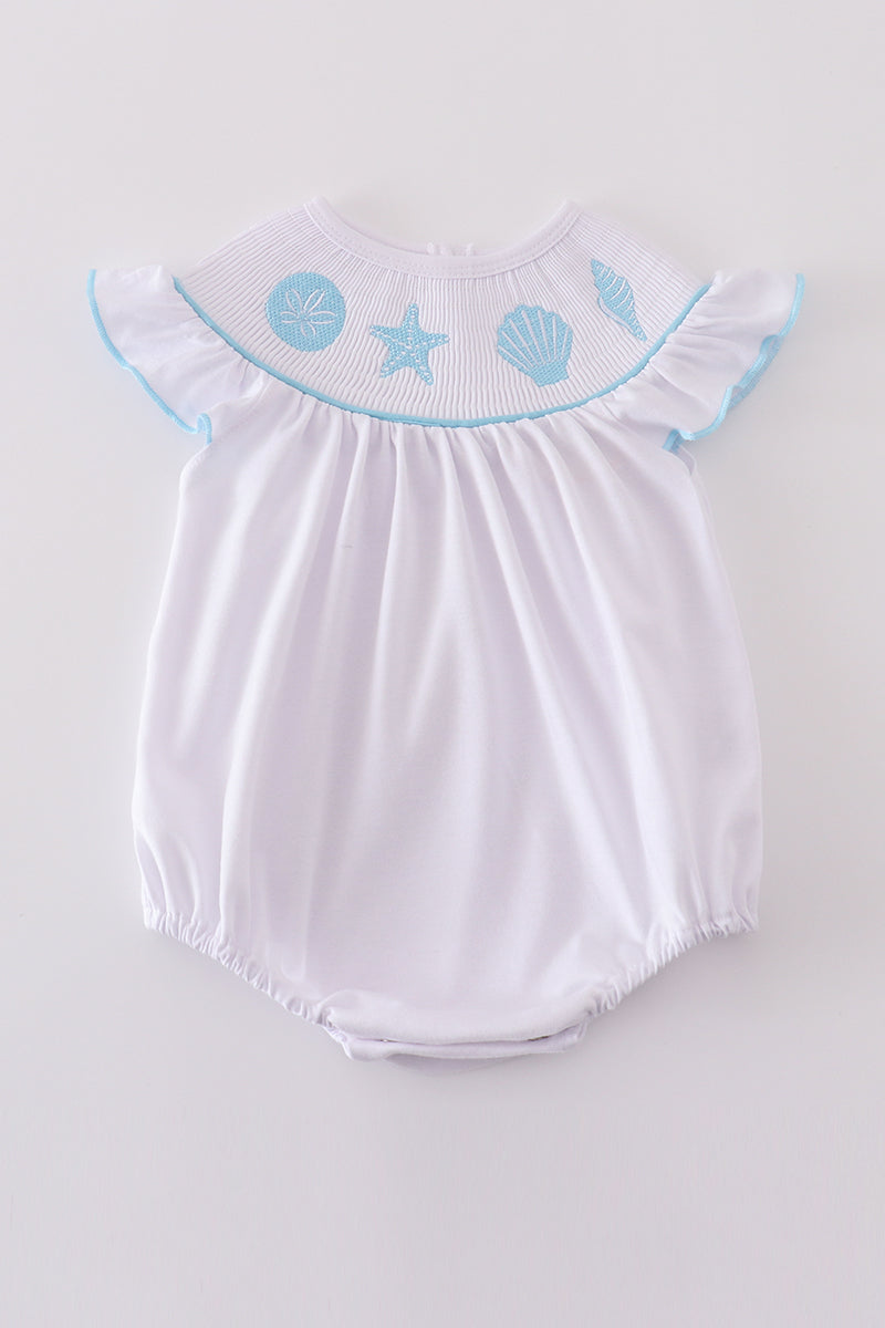 White starfish embroidery smocked bubble