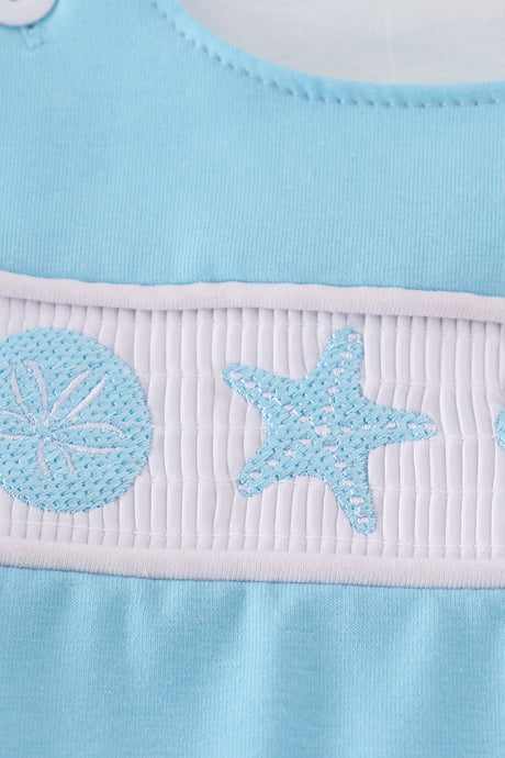 White starfish embroidery smocked  bubble