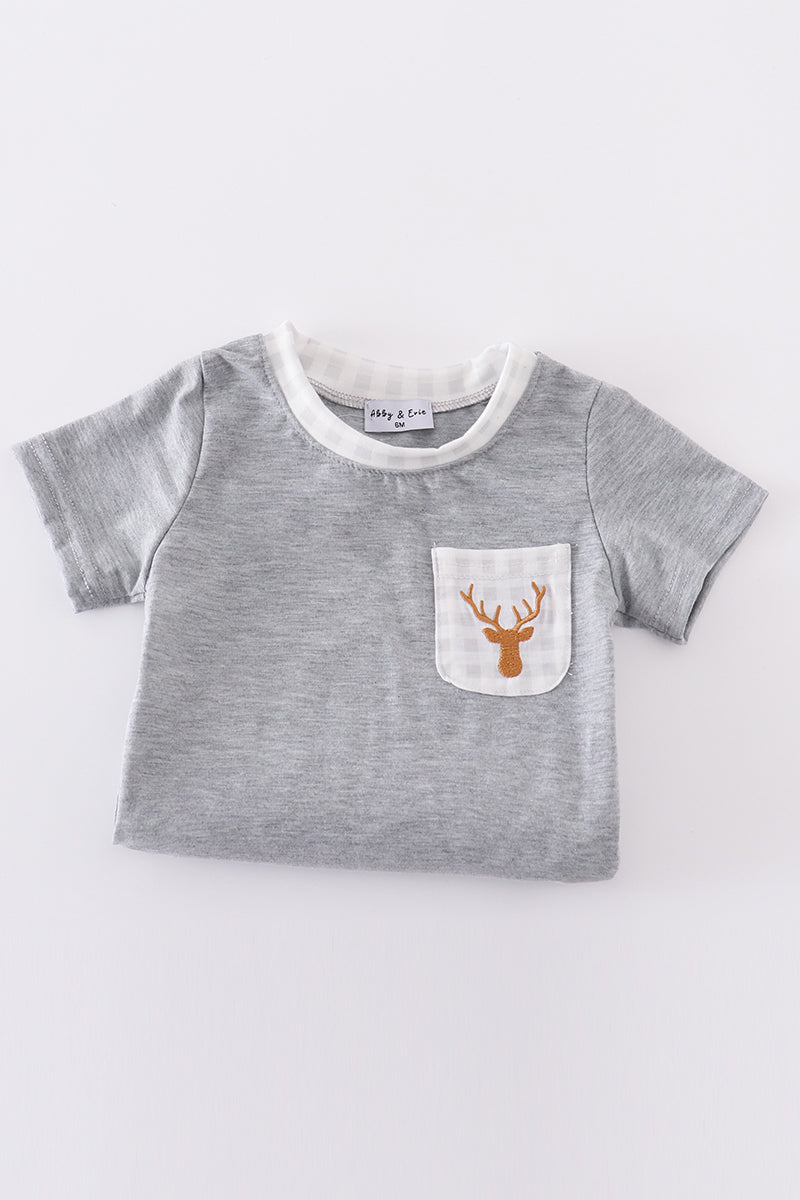 Grey deer embroidery bubble