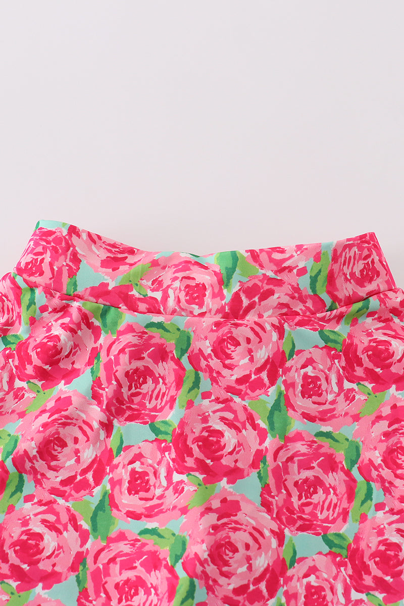 Pink rose print tennis skort set