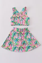 Palm paradise print tennis skort set