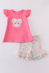 Pink floral pig applique set