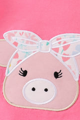 Pink floral pig applique bloomer set